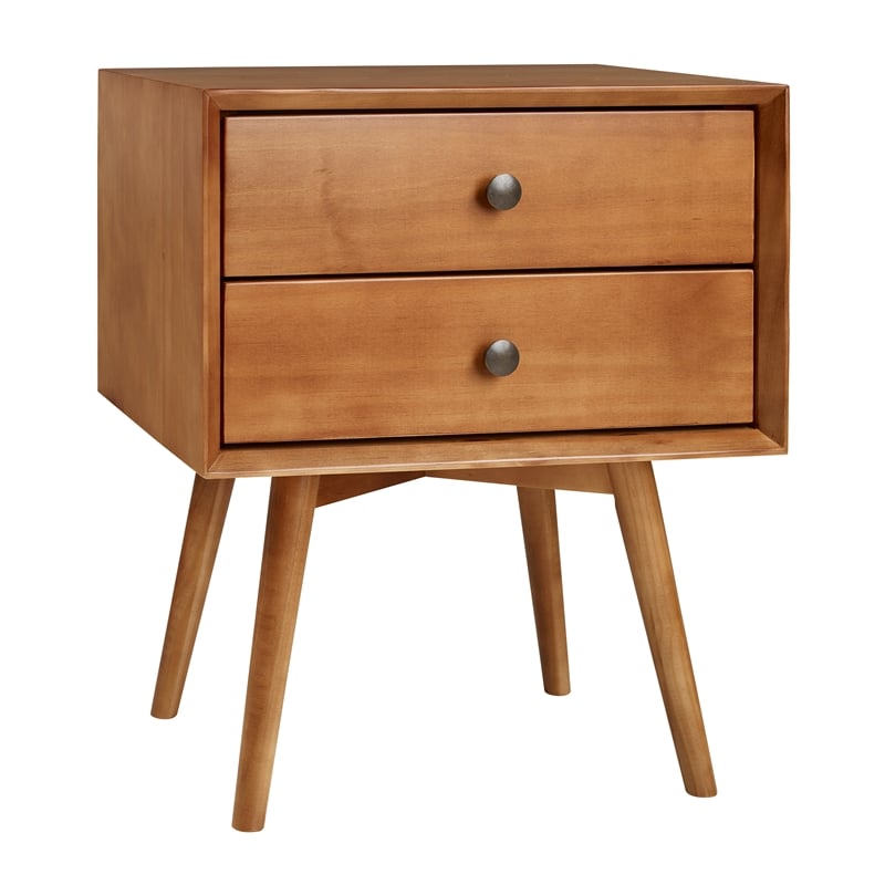 Homesphere Furniture Mid-Century 2 Drawer Solid Wood Nightstand in Caramel