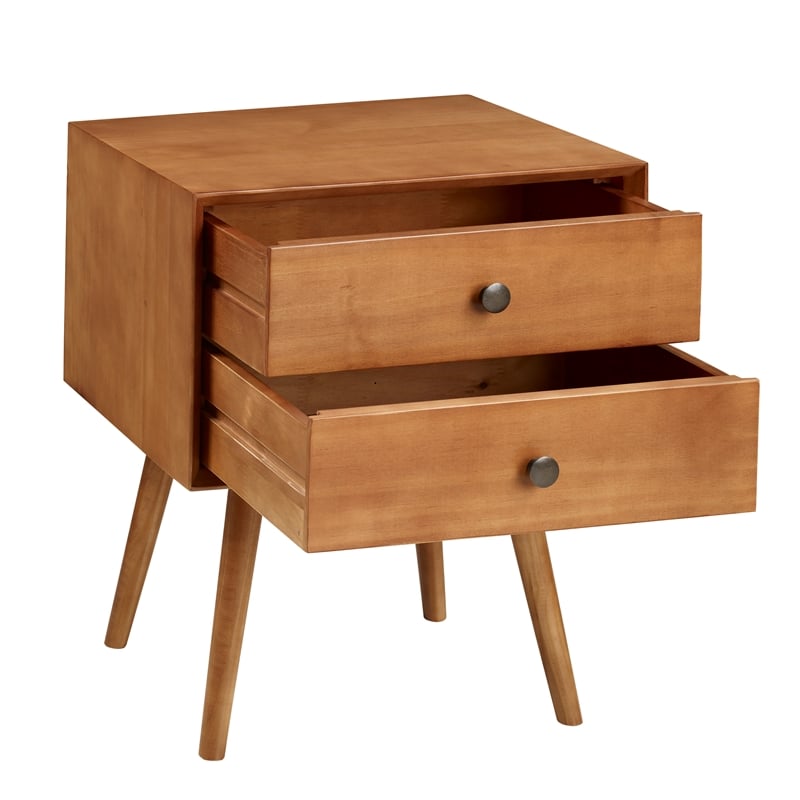 Homesphere Furniture Mid-Century 2 Drawer Solid Wood Nightstand in Caramel