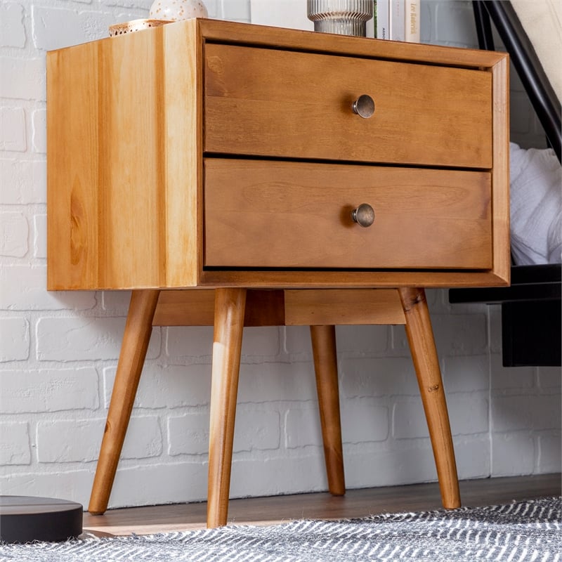Homesphere Furniture Mid-Century 2 Drawer Solid Wood Nightstand in Caramel