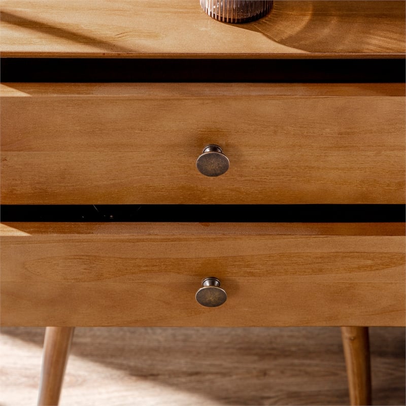 Homesphere Furniture Mid-Century 2 Drawer Solid Wood Nightstand in Caramel