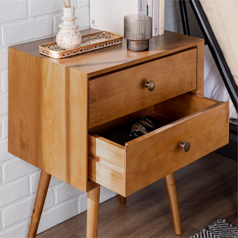 Homesphere Furniture Mid-Century 2 Drawer Solid Wood Nightstand in Caramel