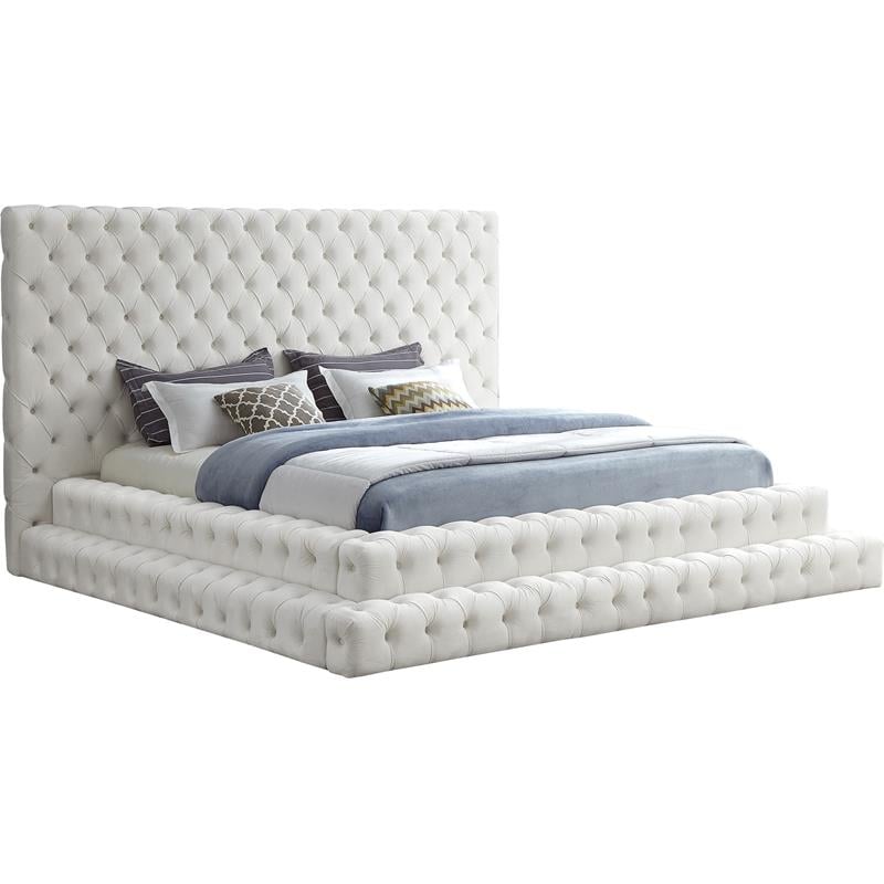 Homesphere Furniture Contemporary Cream Finish Velvet King Bed