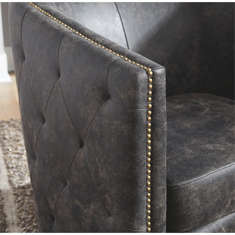 Homesphere Furniture Modern Swivel Chair in Distressed Black