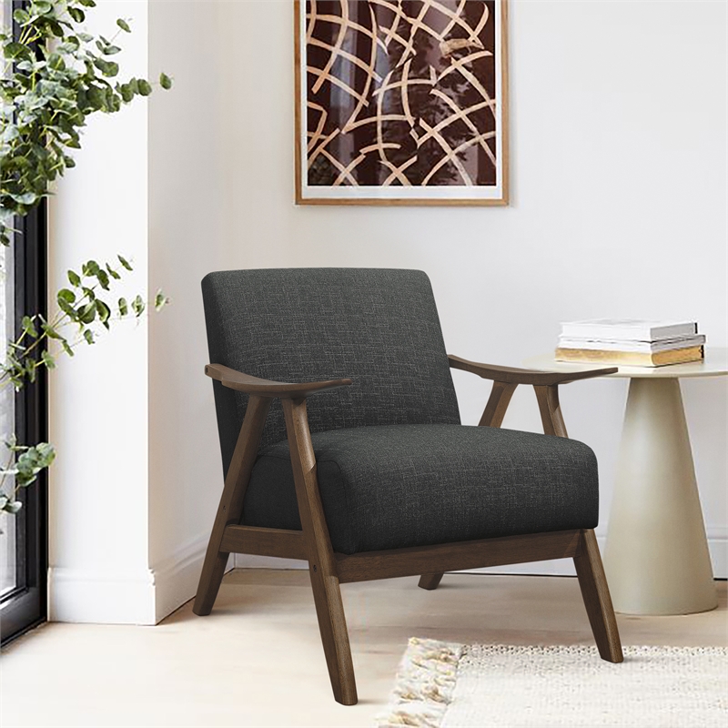 Homesphere Furniture Mid-Century Fabric Upholstered Accent Chair in Dark Gray