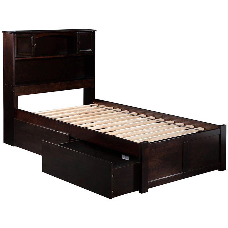 Homesphere Furniture Twin XL Solid Wood Bed with Storage Drawers in Espresso