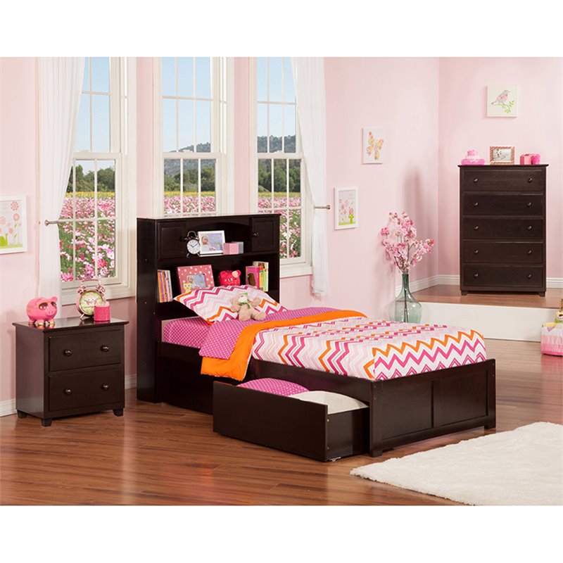 Homesphere Furniture Twin XL Solid Wood Bed with Storage Drawers in Espresso