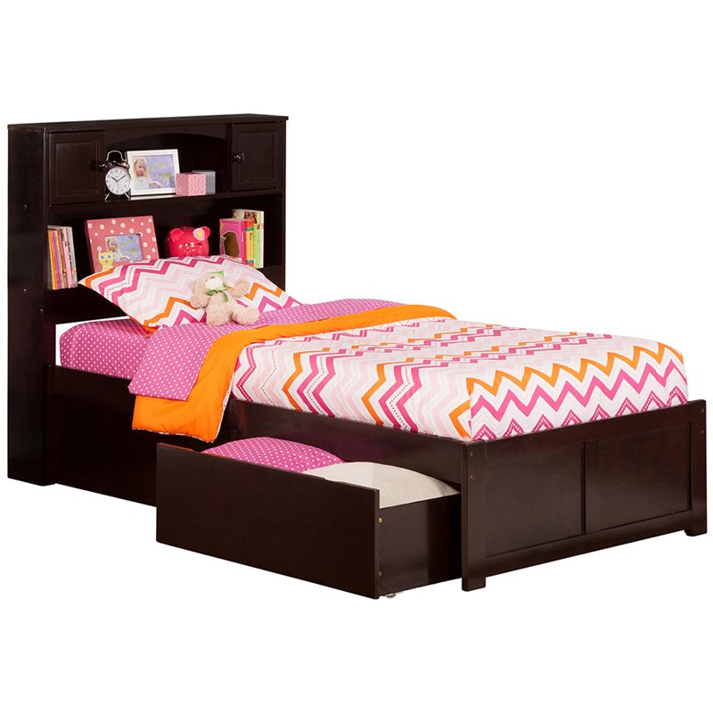 Homesphere Furniture Twin XL Solid Wood Bed with Storage Drawers in Espresso