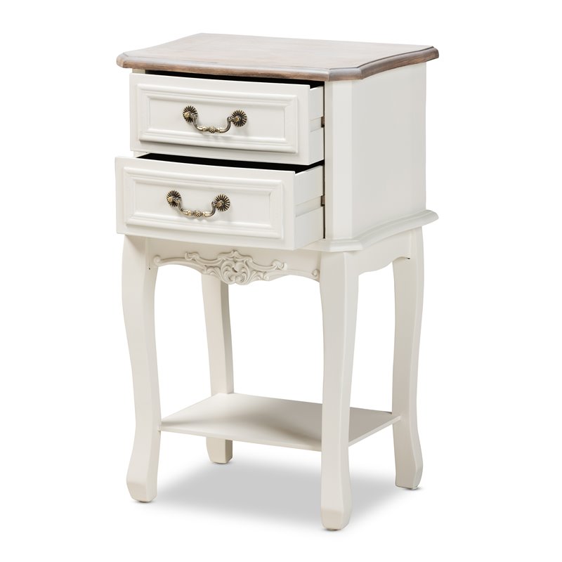 Homesphere Furniture Two-Tone White and Oak Finished 2-Drawer Wood End Table