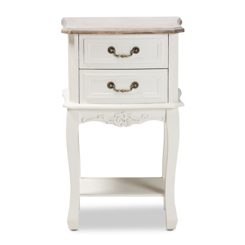 Homesphere Furniture Two-Tone White and Oak Finished 2-Drawer Wood End Table