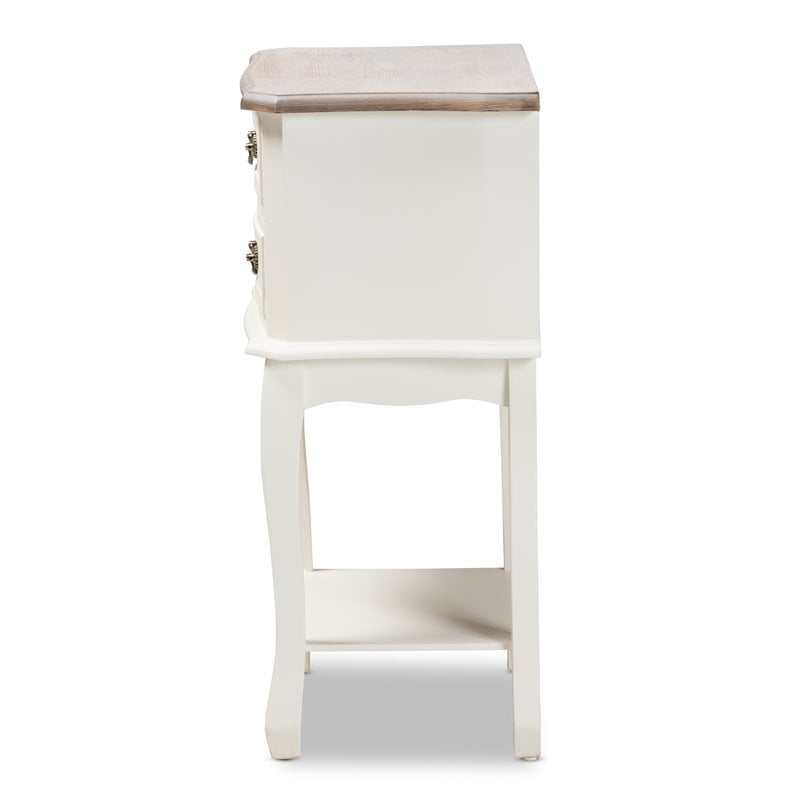Homesphere Furniture Two-Tone White and Oak Finished 2-Drawer Wood End Table
