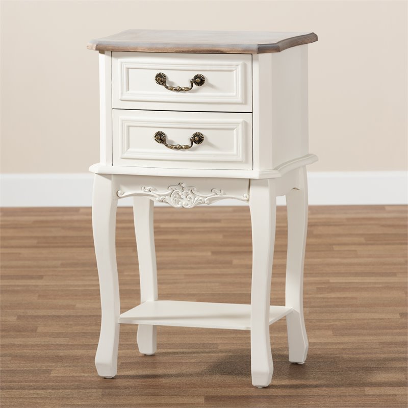 Homesphere Furniture Two-Tone White and Oak Finished 2-Drawer Wood End Table