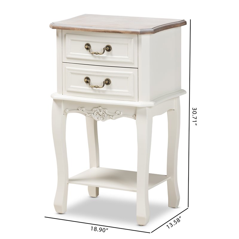 Homesphere Furniture Two-Tone White and Oak Finished 2-Drawer Wood End Table