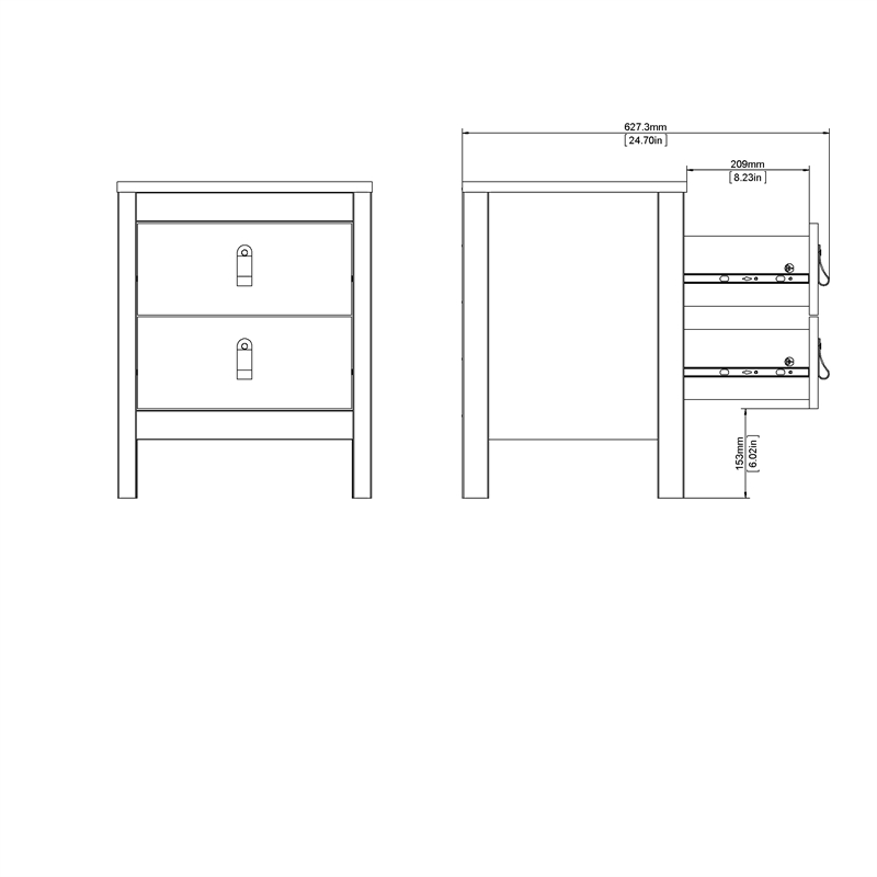 Homesphere Furniture Modern 2 Drawer Nightstand in Black Matte