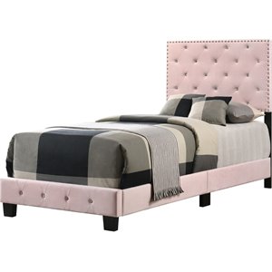 Homesphere Furniture Modern Velvet Upholstered Twin Bed in Pink