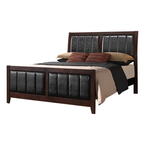 Homesphere Furniture Faux Leather Easter King Panel Bed in Black and Cappuccino
