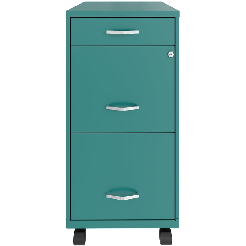 Homesphere Furniture 18in Deep 3 Drawer Mobile Metal File Cabinet Teal/Turquoise