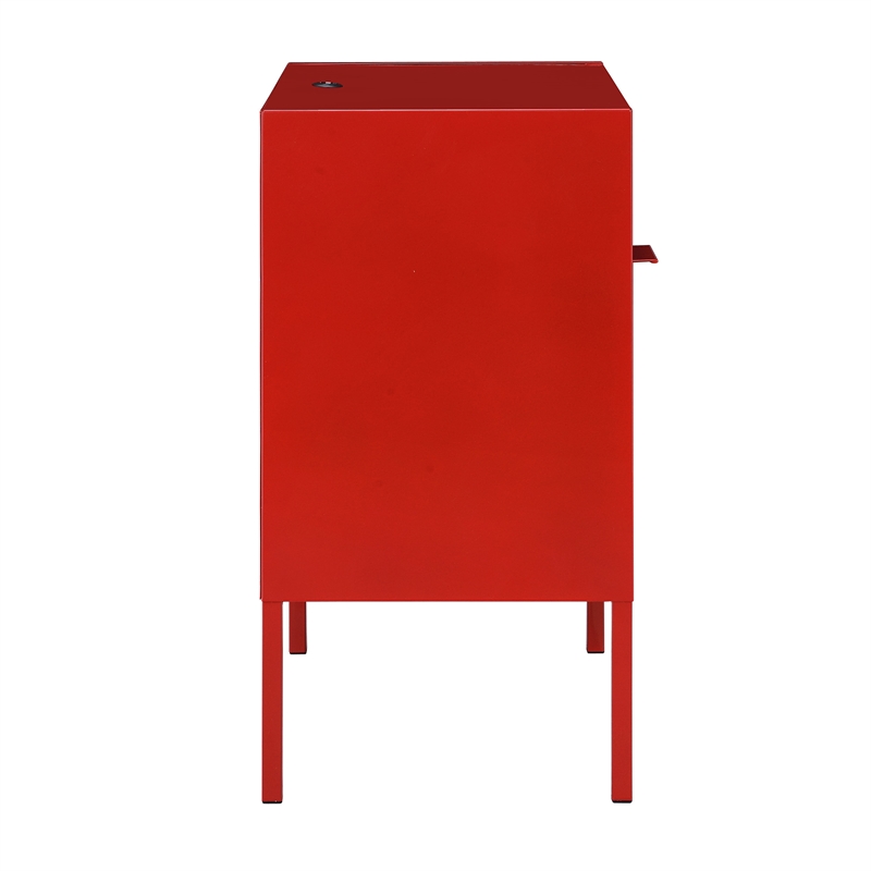 Homesphere Furniture Modern Metal Nightstand with USB Port in Red