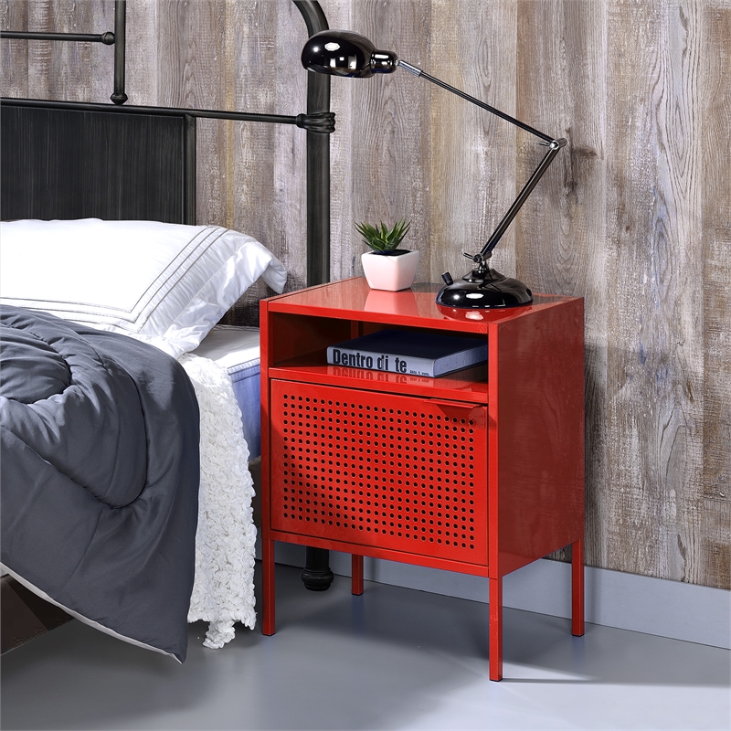 Homesphere Furniture Modern Metal Nightstand with USB Port in Red