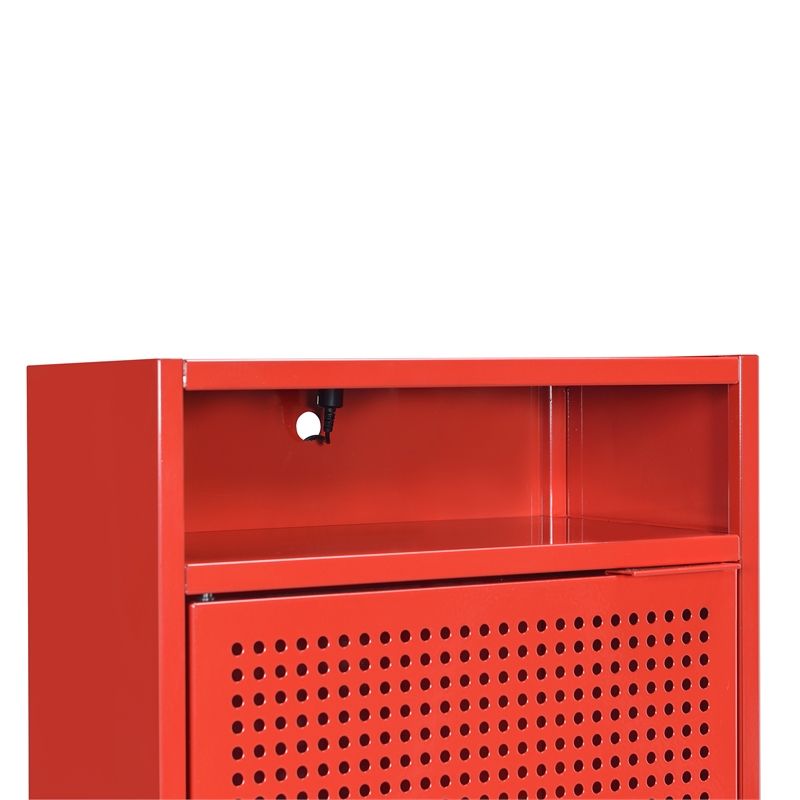 Homesphere Furniture Modern Metal Nightstand with USB Port in Red