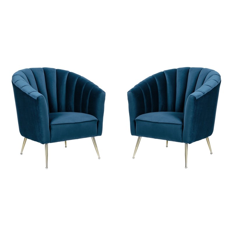 Homesphere Furniture Modern Velvet Accent Chair in Blue (Set of 2)