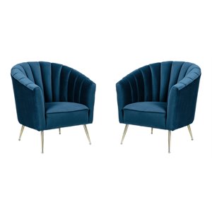 Homesphere Furniture Modern Velvet Accent Chair in Blue (Set of 2)