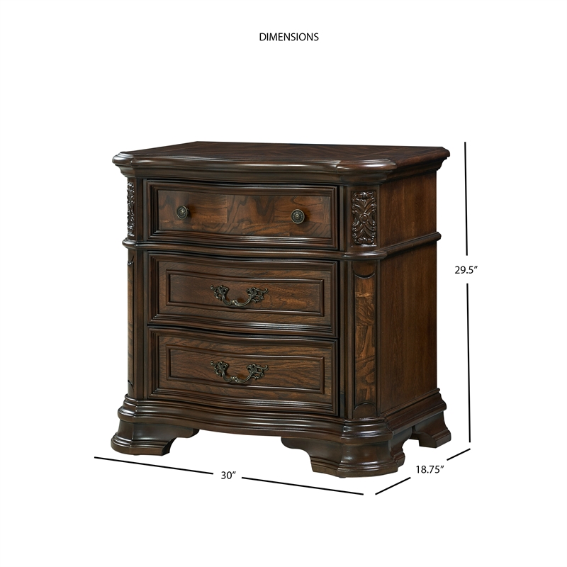 Homesphere Furniture Royale Brown Cherry 3-Drawer Nightstand