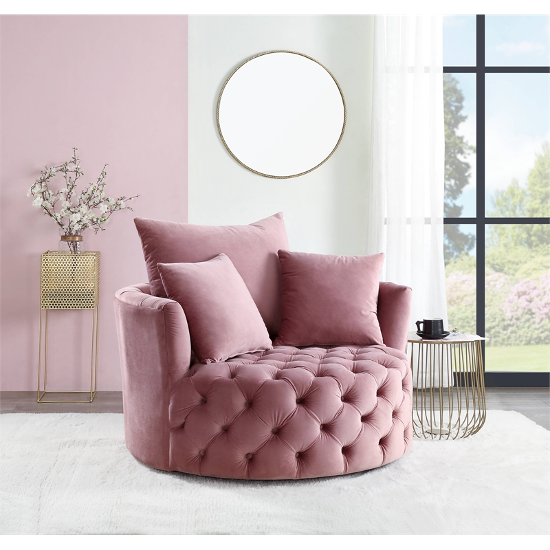 Homesphere Furniture Accent Chair with Swivel in Pink Velvet
