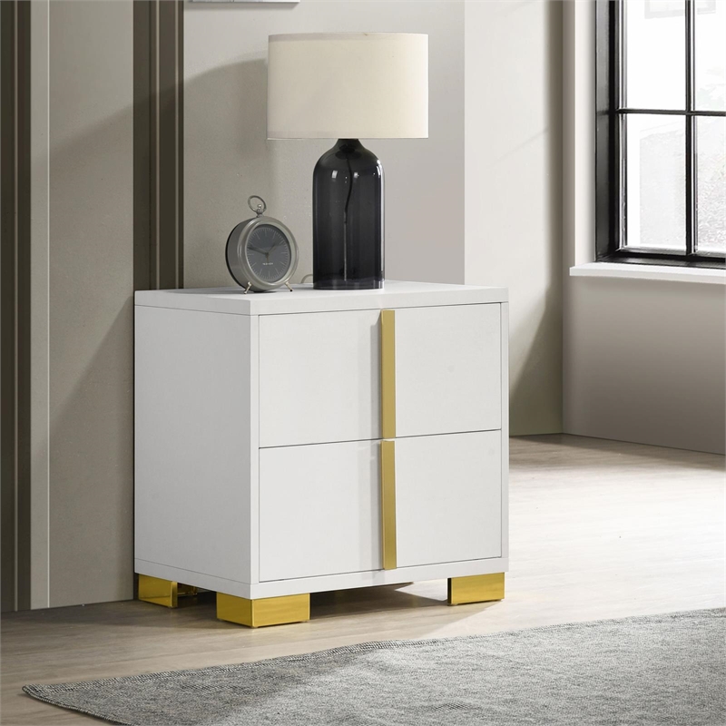 Homesphere Furniture 2-Drawer Elegant Contemporary Wood Nightstand in White/Gold