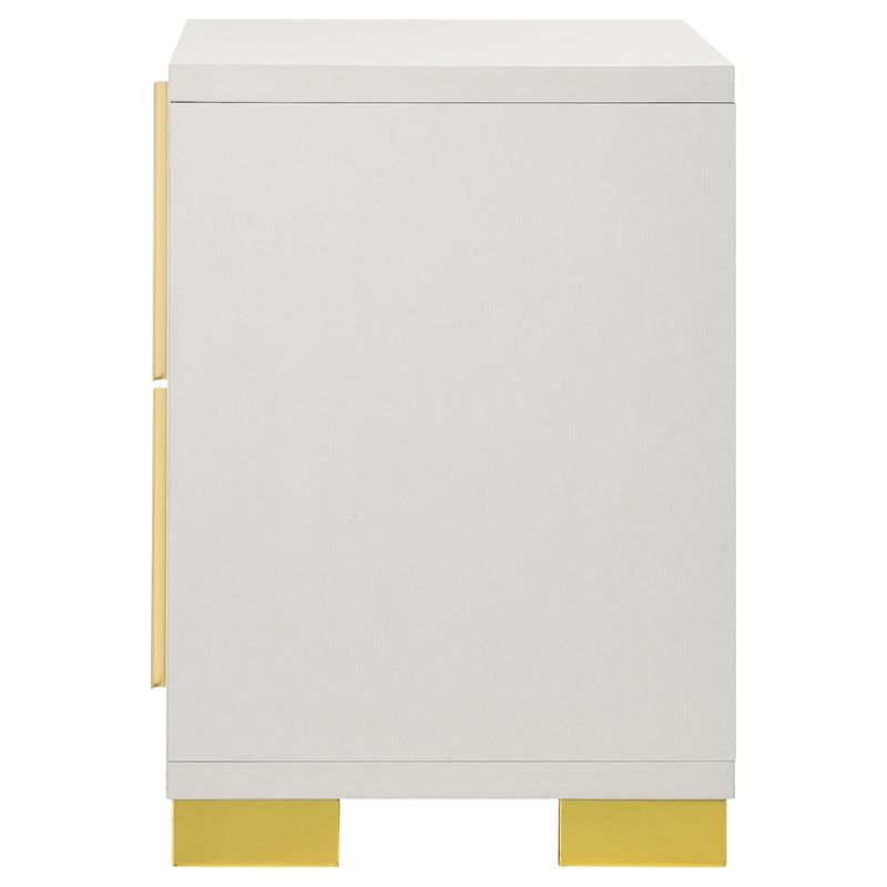 Homesphere Furniture 2-Drawer Elegant Contemporary Wood Nightstand in White/Gold