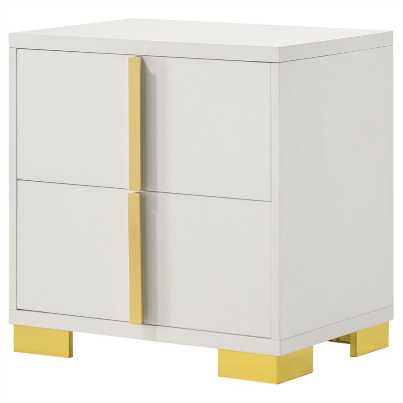 Homesphere Furniture 2-Drawer Elegant Contemporary Wood Nightstand in White/Gold