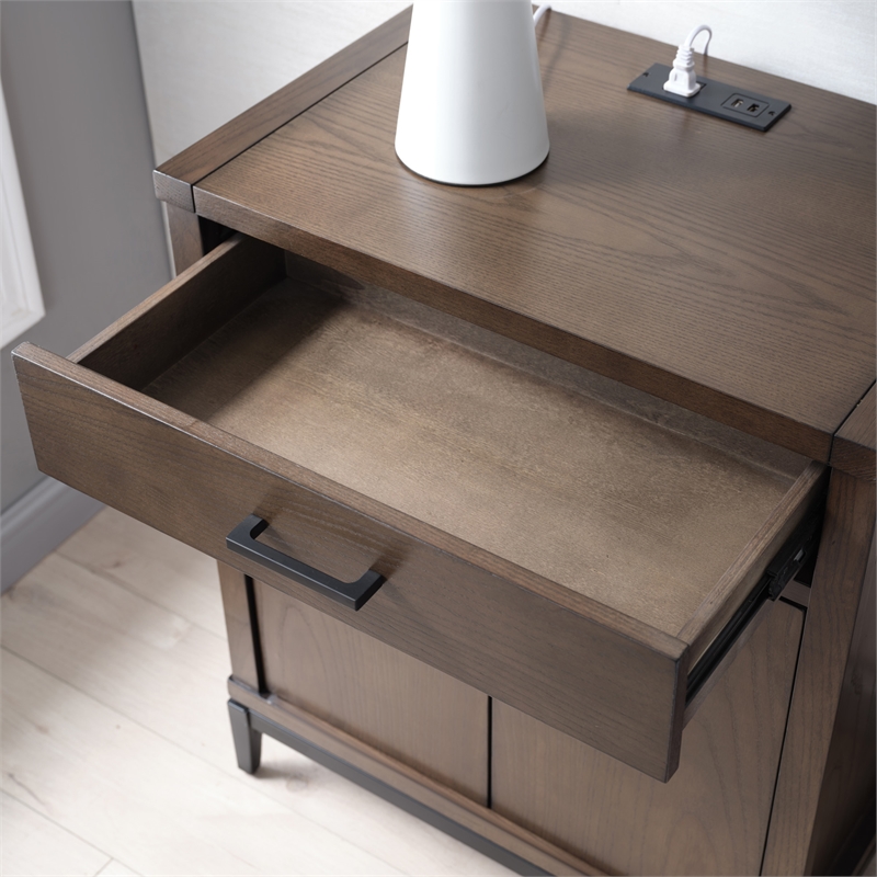 Homesphere Furniture Wood Nightstand Table w/ AC/USB - Coffee Bean/Black