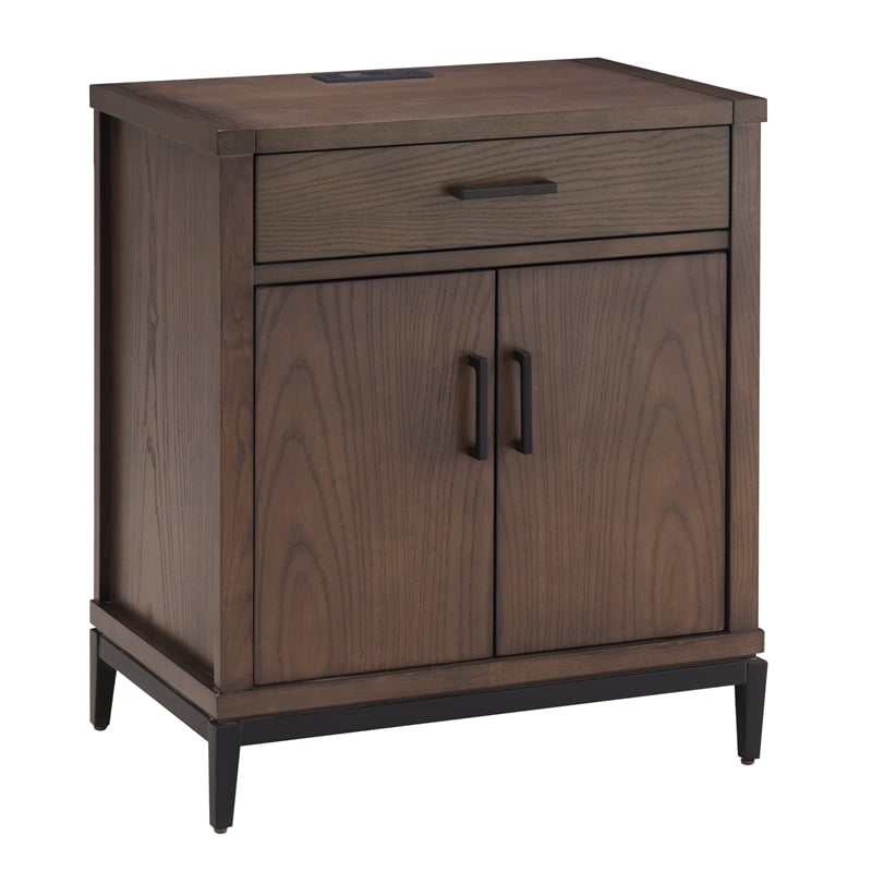 Homesphere Furniture Wood Nightstand Table w/ AC/USB - Coffee Bean/Black