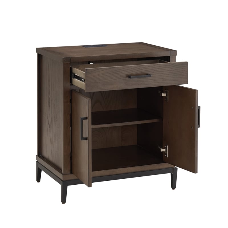 Homesphere Furniture Wood Nightstand Table w/ AC/USB - Coffee Bean/Black
