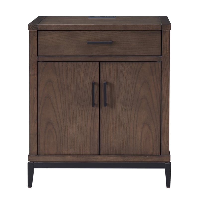 Homesphere Furniture Wood Nightstand Table w/ AC/USB - Coffee Bean/Black