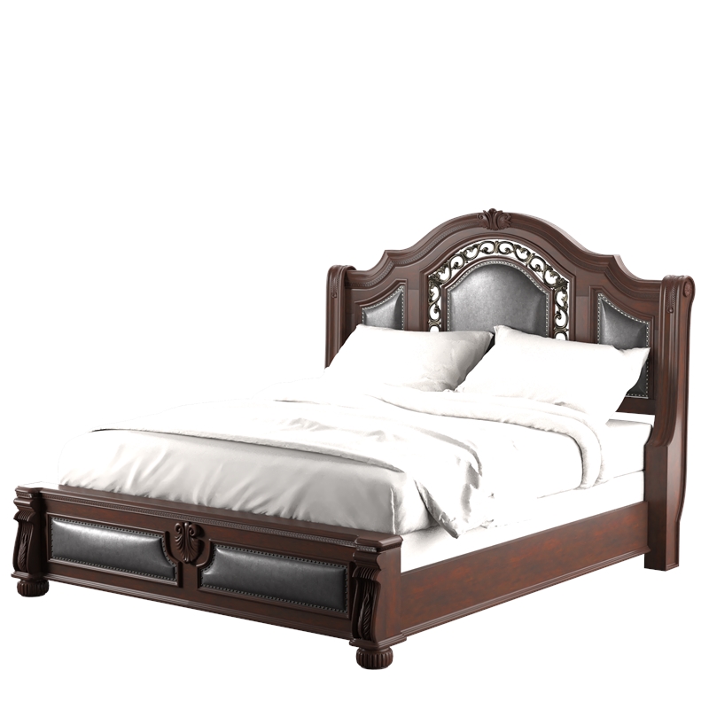 Homesphere Furniture Solid Wood Panel King Bed in Brown Cherry