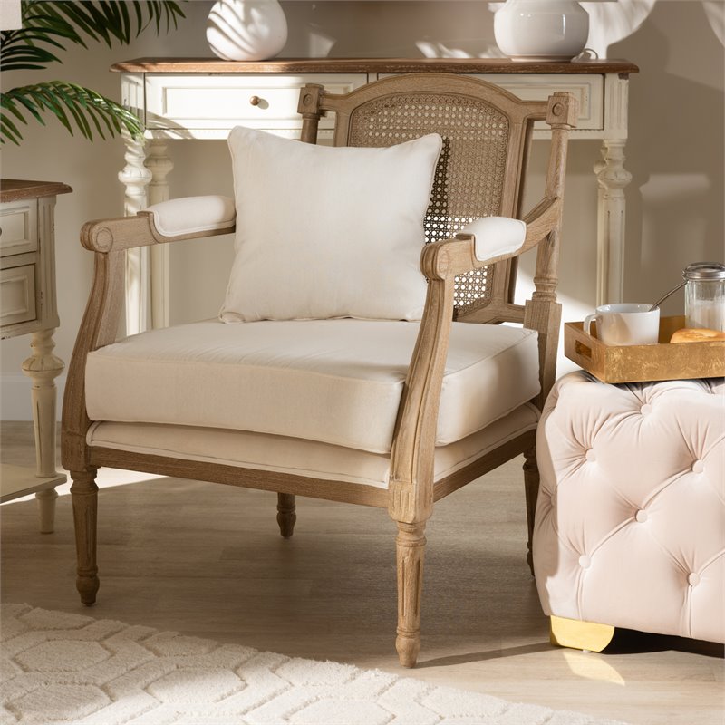 Homesphere Furniture Ivory Upholstered Whitewashed Wood Armchair