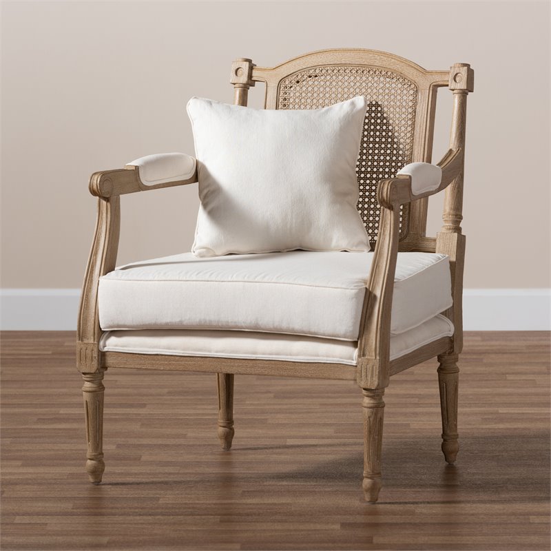 Homesphere Furniture Ivory Upholstered Whitewashed Wood Armchair