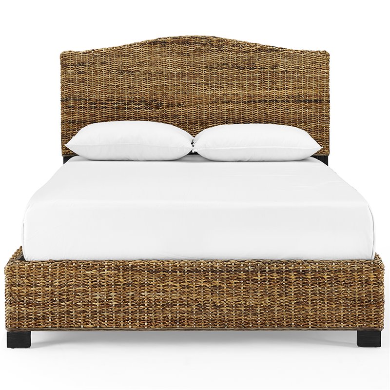 Homesphere Furniture Wood Queen Banana Leaf Panel Bed in Natural