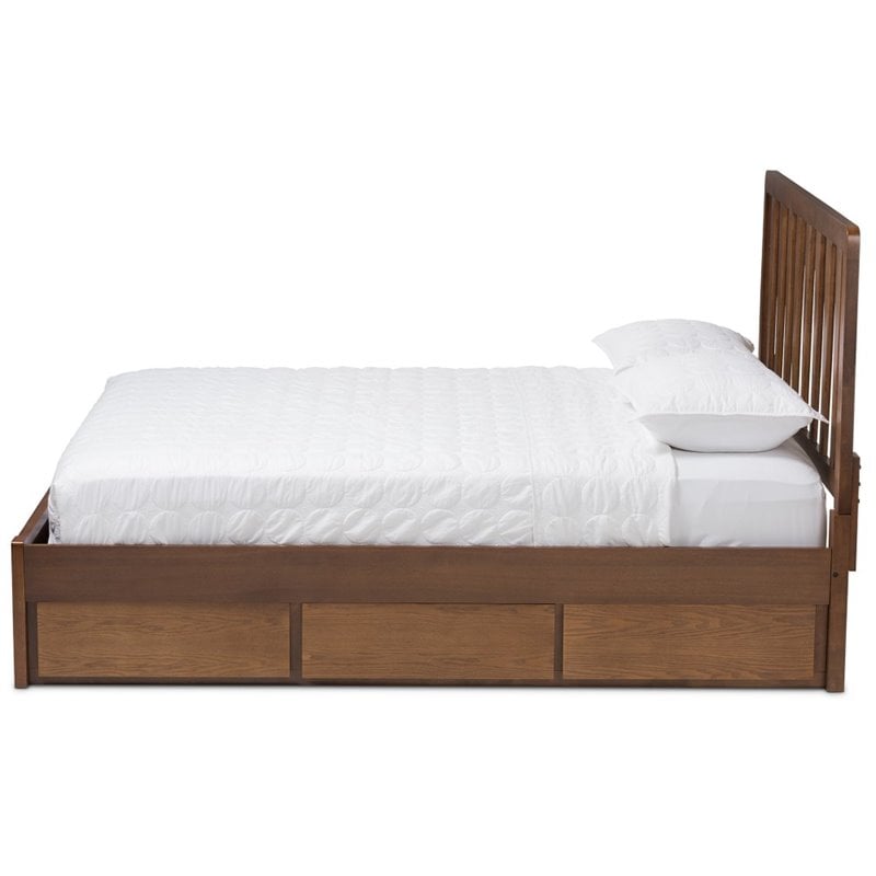 Homesphere Furniture Queen Spindle Storage Platform Bed in Walnut