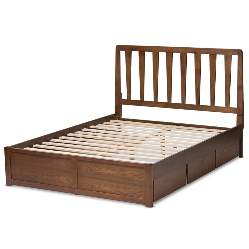 Homesphere Furniture Queen Spindle Storage Platform Bed in Walnut