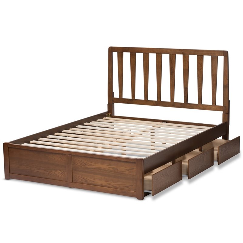 Homesphere Furniture Queen Spindle Storage Platform Bed in Walnut