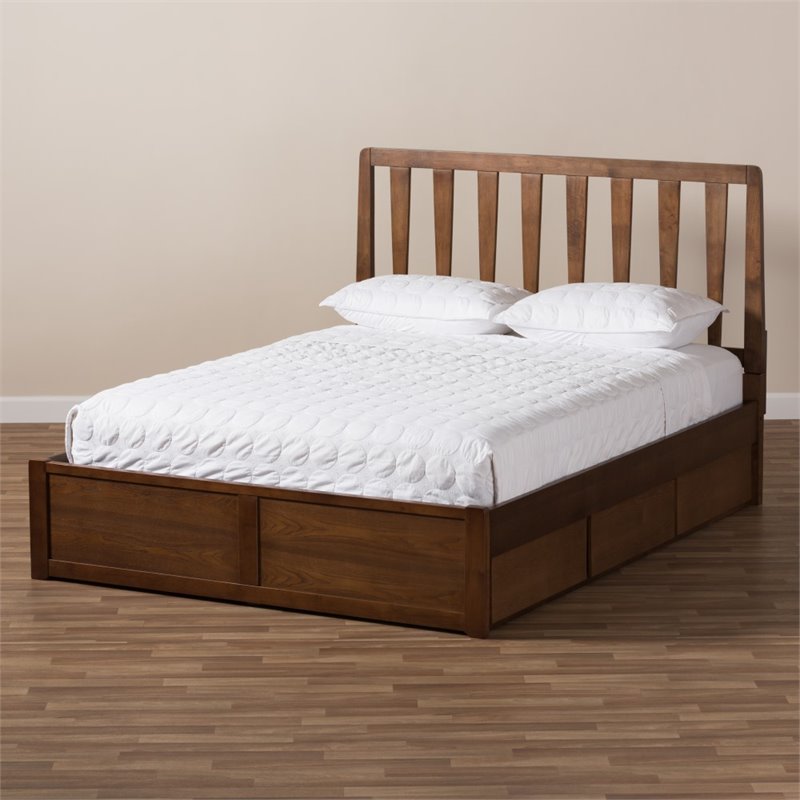 Homesphere Furniture Queen Spindle Storage Platform Bed in Walnut