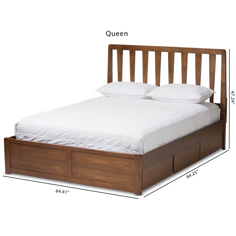 Homesphere Furniture Queen Spindle Storage Platform Bed in Walnut