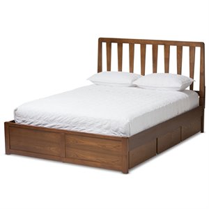 Homesphere Furniture Queen Spindle Storage Platform Bed in Walnut