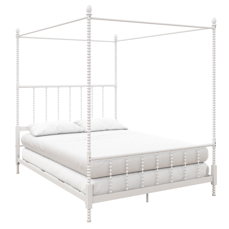 Homesphere Furniture Metal Canopy Bed in Full Size Frame in White