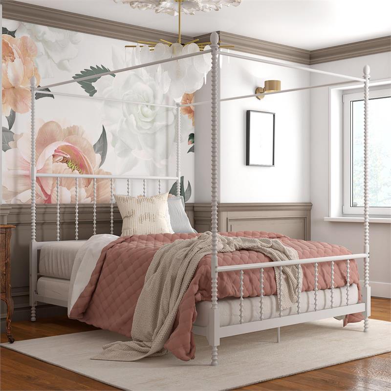 Homesphere Furniture Metal Canopy Bed in Full Size Frame in White