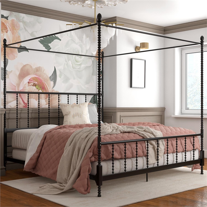 Homesphere Furniture Metal Canopy Bed in King Size Frame in Black