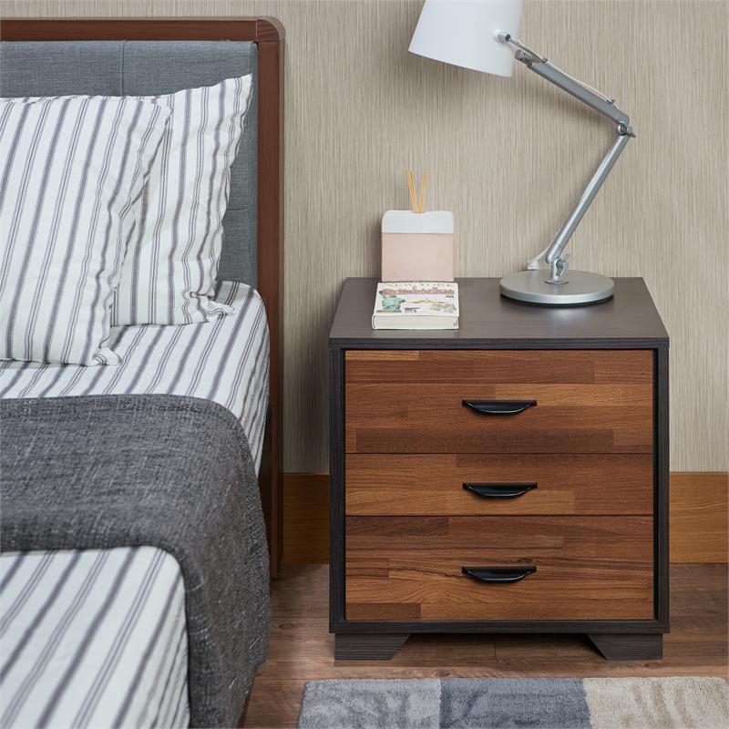 Homesphere Furniture Wood Nightstand with 3 Storage Drawers - Walnut & Espresso