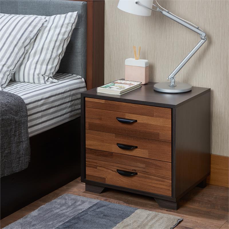 Homesphere Furniture Wood Nightstand with 3 Storage Drawers - Walnut & Espresso