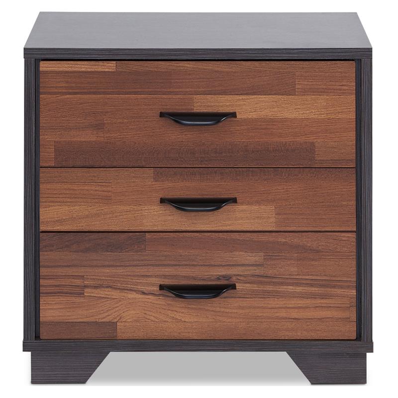 Homesphere Furniture Wood Nightstand with 3 Storage Drawers - Walnut & Espresso